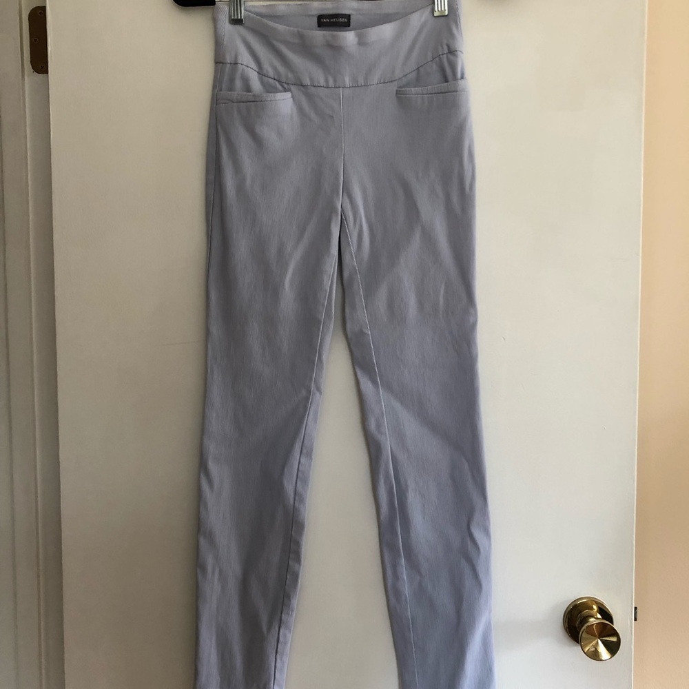 Light blue pin-striped Van Heusen business casual stretch pants, size 2